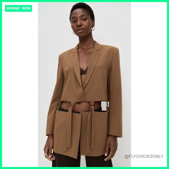 Cutout Blazer with Tie Closures, Mid-Weight Non-Stretch Suiting - Picture 2 of 6